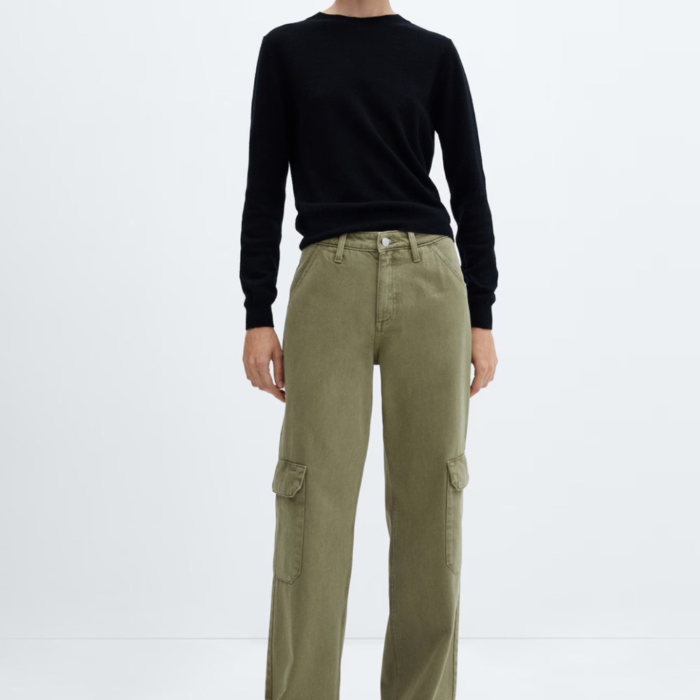 Mango Khaki Women's Straight Leg Cargo Jeans